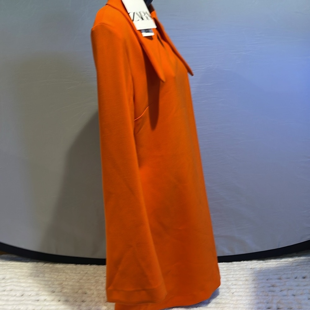 Zara Orange Long-Sleeve Shift Dress with Statement Collar - Picture 5 of 11